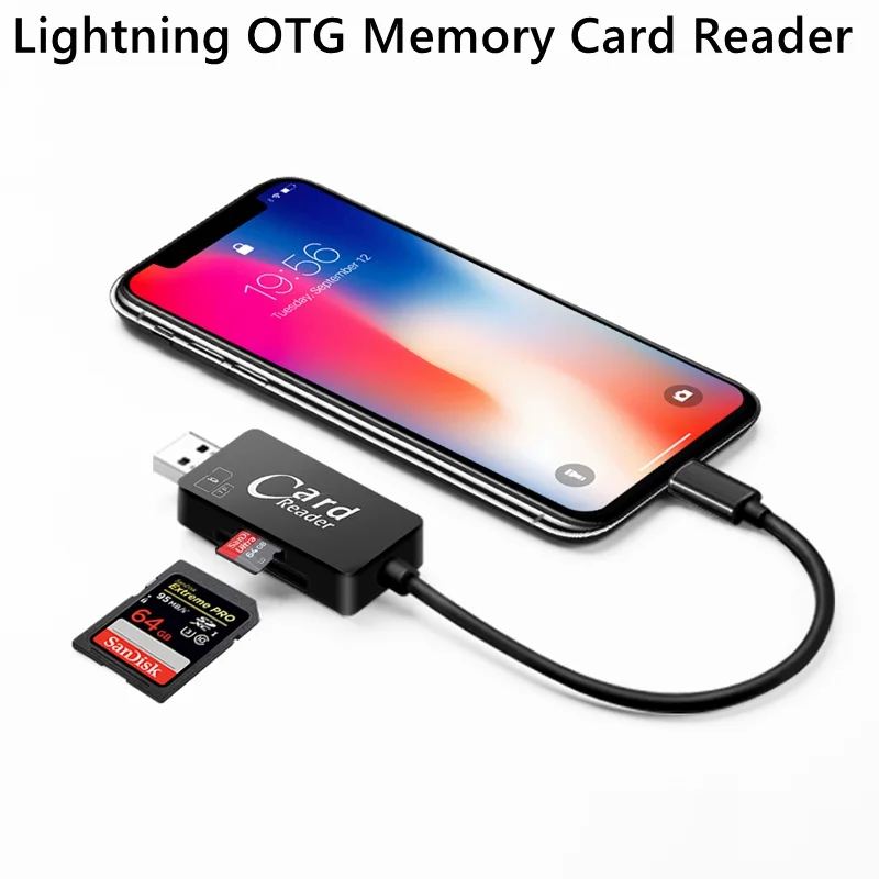 Kismo USB2.0 Micro SD TF кардридер Lightning USB адаптер для iPhone X 6 7 8 Plus ipad Air mini OTG