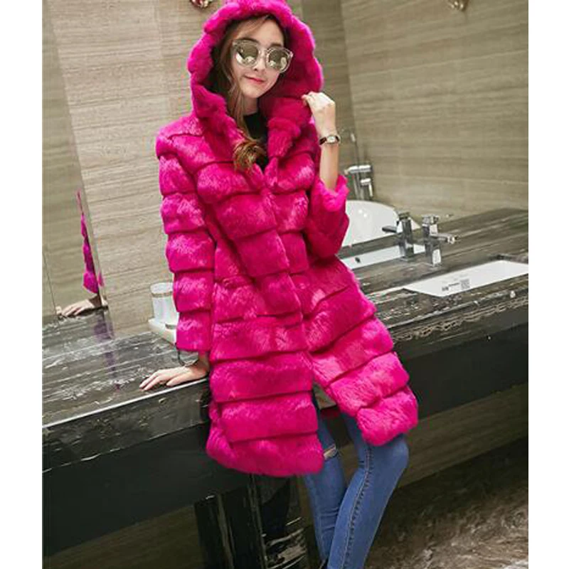 

Rabbit Quality Winter new women Real Fur Natural Fur Jacket New Vintage with hoodie thickening top S-6XL ksr472