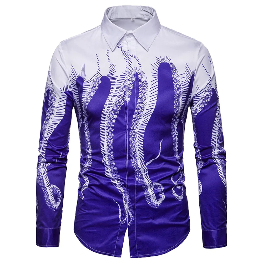 Autumn Fashion Mens Casual Dress Shirts Men 3D Octopus Print Long ...