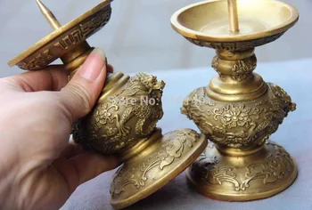 

Chinese Royal Palace Brass Copper Dragon Phoenix Candlestick candelabrum Pair