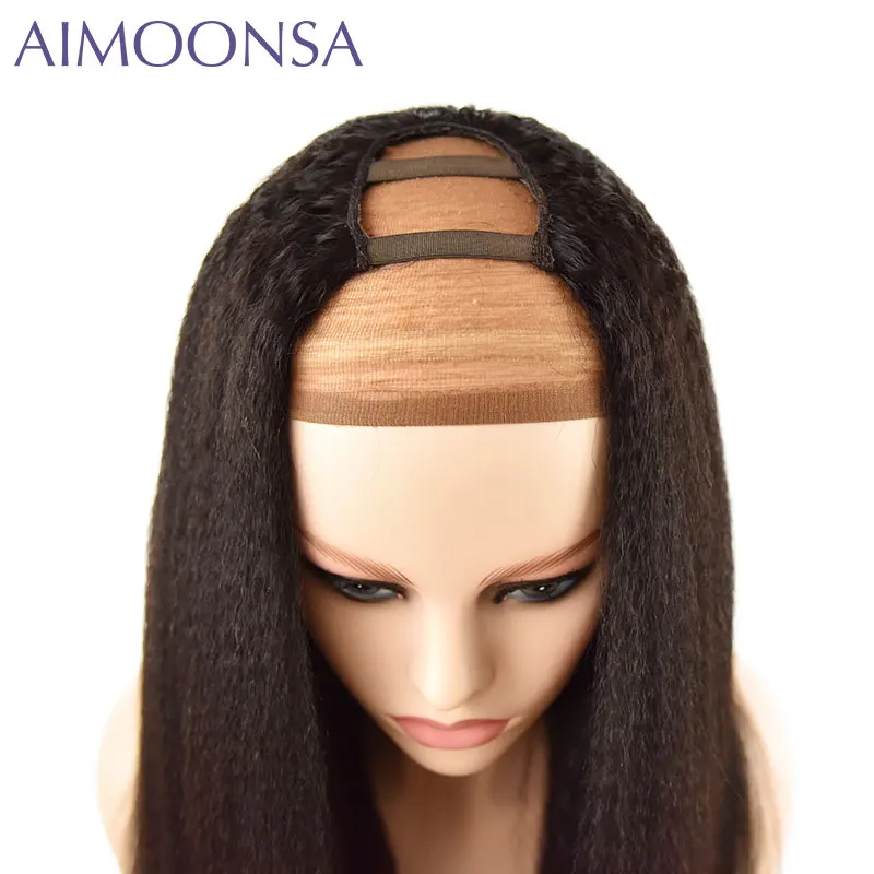 spesifikasi U Bagian Rambut Manusia Wig Keriting Lurus U Bagian Wig Brazilian Remy Rambut 150 Density Untuk Wanita Hitam Alami Medium Cap Mesin dibuat