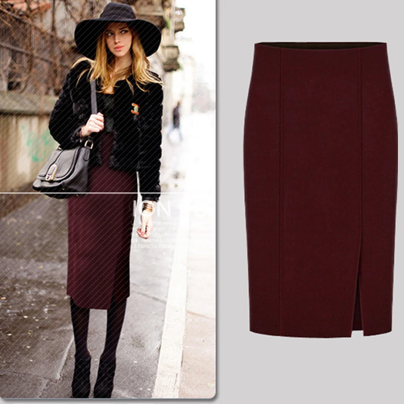 Женская трикотажная юбка карандаш из хлопка и шерсти до колена|fashion pencil skirt|pencil