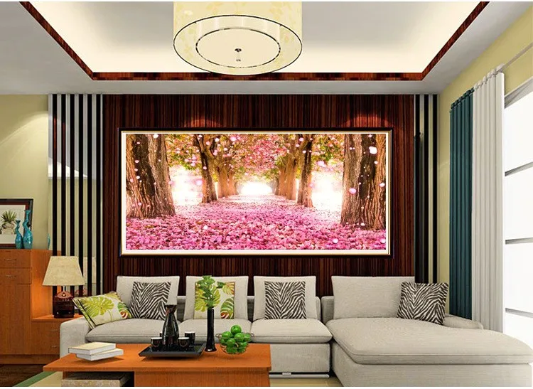 Романтический Розовый Cherry Tree Forest 5d diy Полный Дрель Круглый Бриллиант Живопись Свадьба Гостиная Украшения вышивка Крестом Наборы