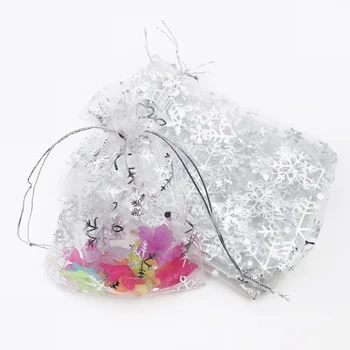 

Silver Snowflake Organza Jewelry Wedding Gift Bags With Drawstring 6X8cm 9X13CM Organza Bags Jewelry Tea Packaging Bags 500pcs
