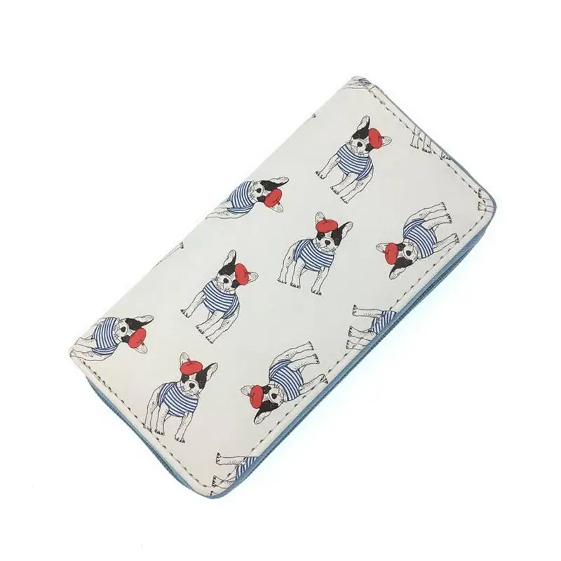 KANDRA Lovely Women Dog Clutch Wallets Stripe PU Leather Phone Pocket Card Holder Long Wallet Girls Zipper Coin Purse Wholesale