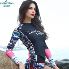 SABOLAY Ms Black geometric pattern Beach clothes Snorkeling water service Surfing suits Sun protection swimsuit Jelly clothing