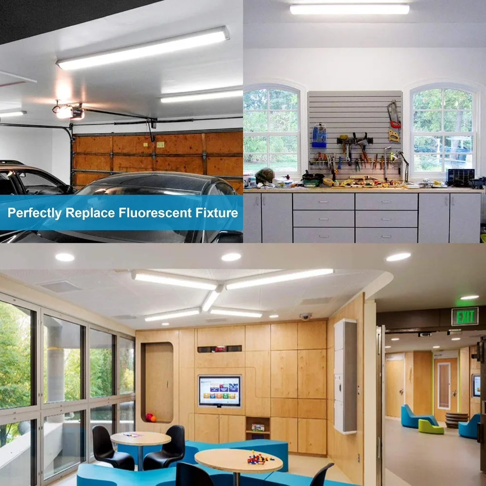 AntLux Linkable 4 Foot LED Wraparound Shop Light 40W Flush Mount Garage Lights, 4400 Lumens, 4000K, 4’ LED Wrap Around Light, 4ft Linear Puff Ceiling Lighting Fixture, Fluorescent Tube Replacement (8)