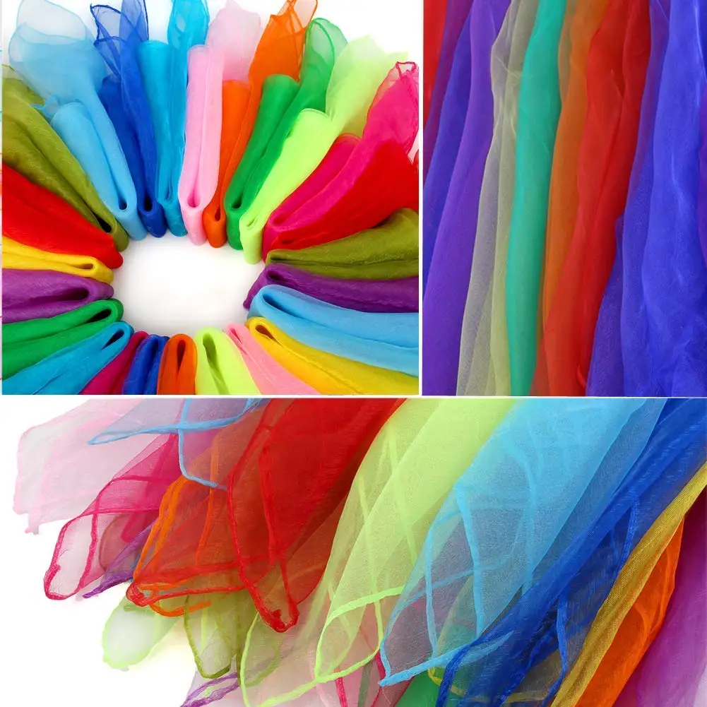 6pcs - 24 x 24 Magic Silk Tricks Performance Props Accessories Movement Scarves Juggling Scarfs for Kids Beginners NUOBESTY Square Dance Scarves 