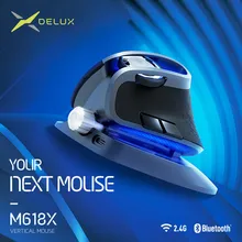 Delux M618X Adjustable angle Wireless Vertical Mouse BT 3.0 4.0+2.4GHz Ergonomic Rechargeable Mice For 4 Windows Devices