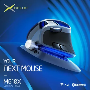 

Delux M618X Adjustable angle Wireless Vertical Mouse BT 3.0 4.0+2.4GHz Ergonomic Rechargeable Mice For 4 Windows Devices