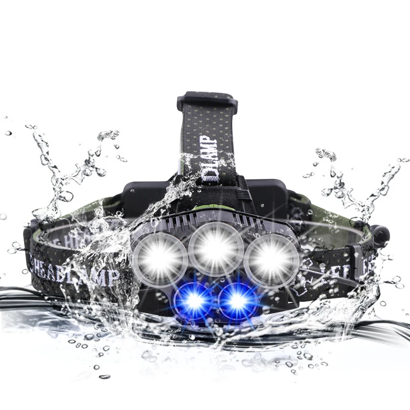 

Blue light white USB 5 led headlamp head lamp headlight CREEXM L T6 Q5 10000 lumens powerful led flashlight head torch lamp