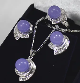 

Latest 10mm purple jades bead earring pendant ring(#7,8,9 ) set