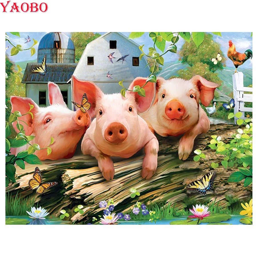 

Full square round 5D DIY Diamond Painting Farm pigs diamond mosaic animal Cross Stitch Rhinestone embroidery decoration maison