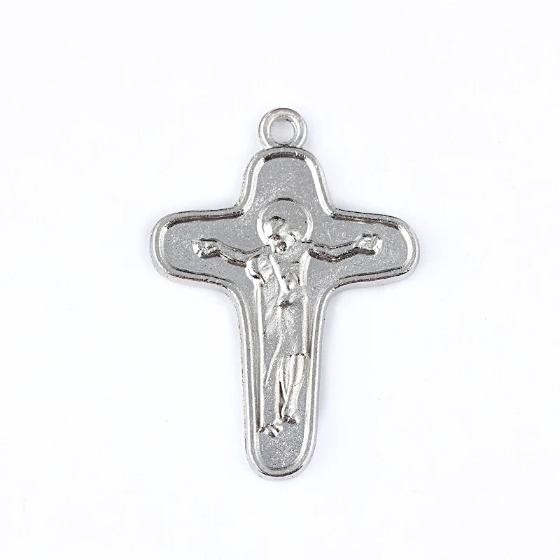 

Factory Price 10 Pieces/Lot 34*24*2mm Antique Silver Plated metal charm religious charm cross charms For Jewelry Making Catholic