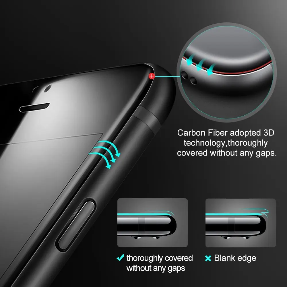  RONICAN 3D Voll Gebogen Gehärtetem Glas Für Apple iPhone 7 6 6s Premium Echt 9H Carbon Faser Film v