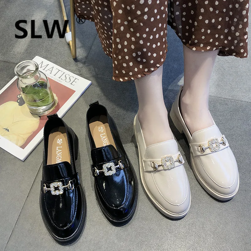 

Rubber Rome Slip-On spring Round Toe new Oxfords PU flat women Casual fashion Lace-Up 2019 white Loafers oxford leather shoes