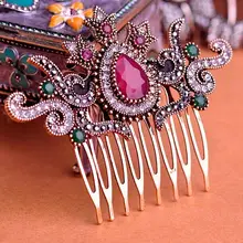 Винтажные женские расчески для волос Бренд Турецкая Bijoux зеленая корона большие акриловые капли Hairwear античные золотые аксессуары для волос ВАЗ