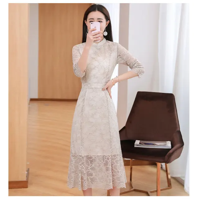 2018 New Spring Long sleeved Dress Baotou Fishtail lace Women Elegant ...