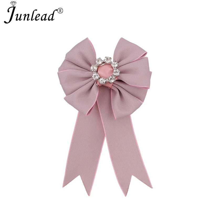 

Junlead Latest New design Trendy Ribbon Brosches Wedding Fabric Corsage Broch Crystal Bow Brooch pins shirt clothing for women