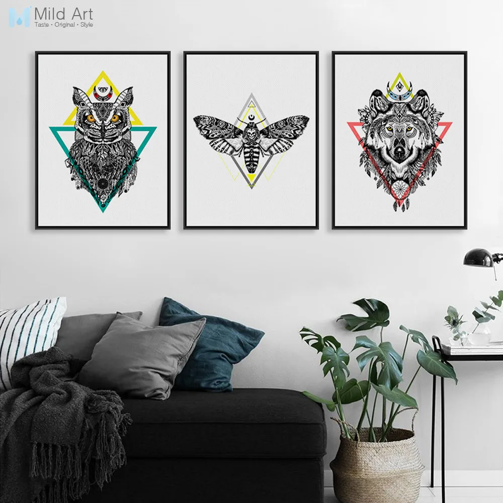 Vintage Hitam Putih Azteca Hewan Rusa Kepala A4 Art Print Poster
