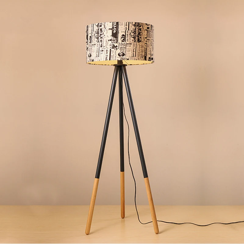 

Creative Warm Personality Round Wood Vertical Tripod Floor Lamp with Light Source US Plug