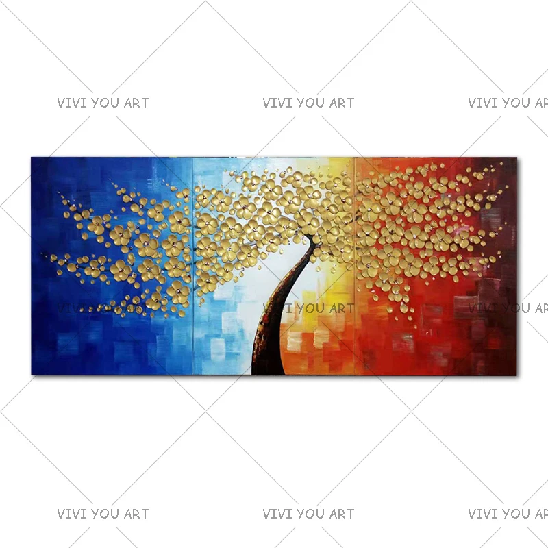 3 Pieces 100% handmade Modern Canvas on Oil Painting Palette knife Tree 3D Flowers Paintings Home room Decor Wall Art | Дом и сад