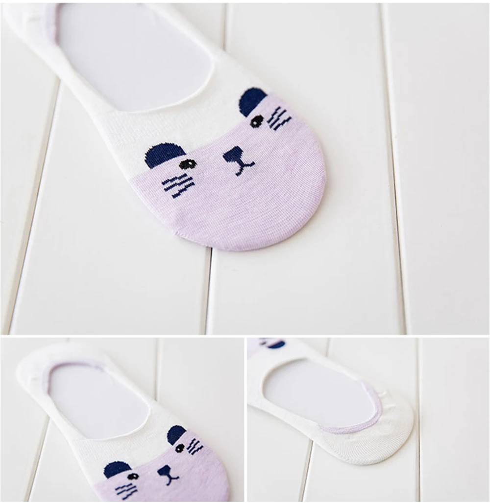 Новые женские Носки ярких цветов короткие носки-Башмачки из хлопка с изображением маленьких животных повседневные женские дышащие забавные носки панда, медведь, кот