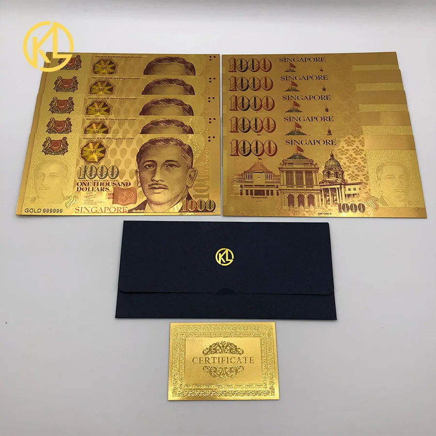 

1-10pcs Gold singapore gold dollar Banknote holder Money Gold Foil Fake Bank Note Banknotes Collection Decoration Birthday Gifts