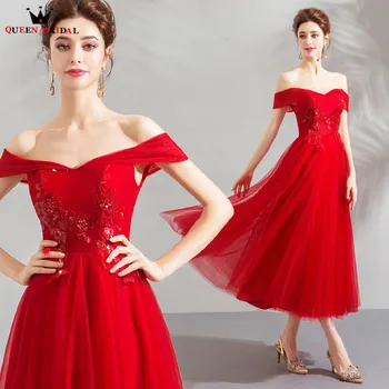 

A-line Cap Sleeve Tulle Lace Beading Elegant Short Red Evening Dresses 2020 New Arrival Evening Gown Robe De Soiree JU61