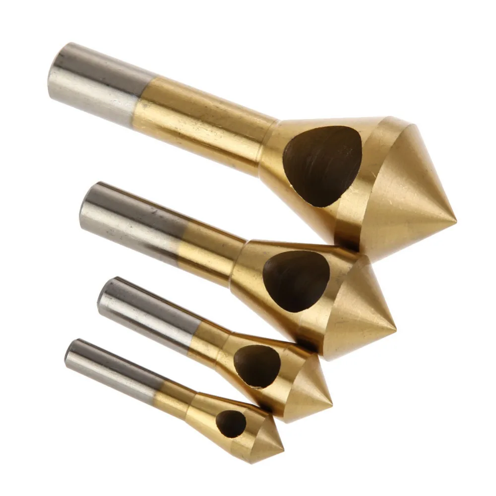 4 pcs/set Titanium Countersink Deburring Drill Taper Hole Cutter Steel