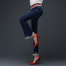 Джинсы женские повседневные джинсовые длиной до щиколотки женские брюки с широкими штанинами свободные женские свободные кружевные расклешенные брюки большого размера