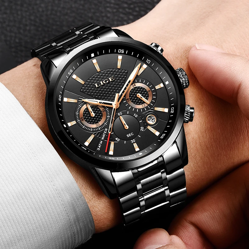

2018 LIGE Mens Watches Top Luxury Brand Business Quartz Watch Men Military Sports Waterproof Dress Wristwatch Relogio Masculino