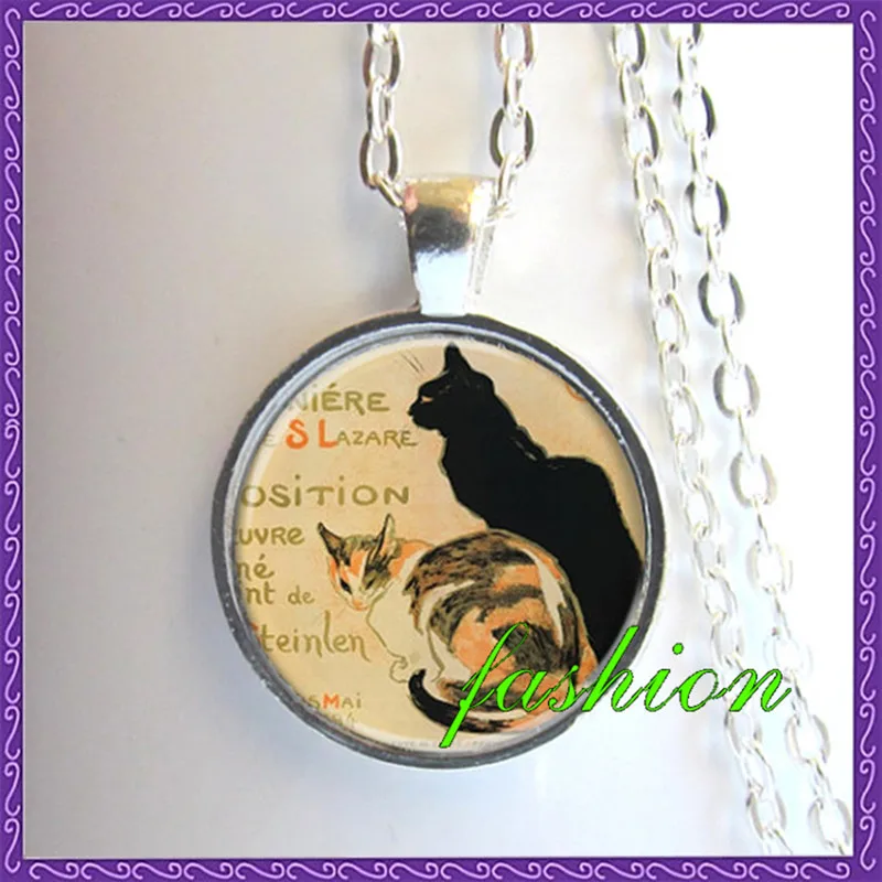 Vintage Image Black Cat Pendant Cat Necklace Jewelry animal amulet Cat