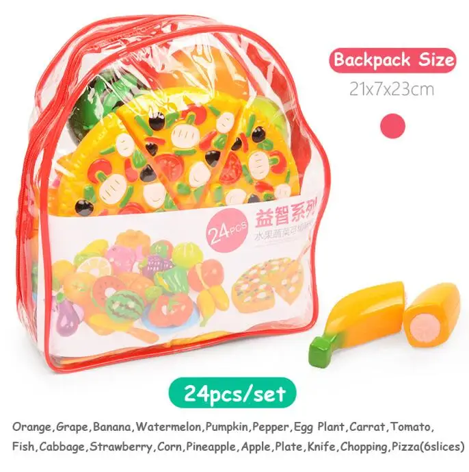 Детские игрушки для кухни набор с рюкзаком фрукты и овощи резка еда для куклы пособия по кулинарии набор образовательных игрушек подарки для детей - Цвет: 24pcs set