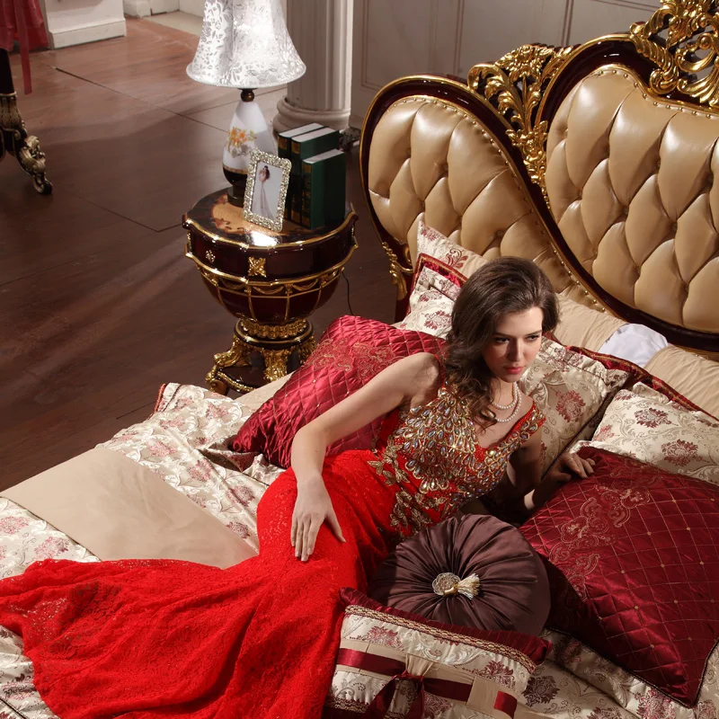 النمط الأوروبي السرير ، السرير المزدوج ، الجلود-السرير ، الصلبة الخشب ، نوم مجموعة