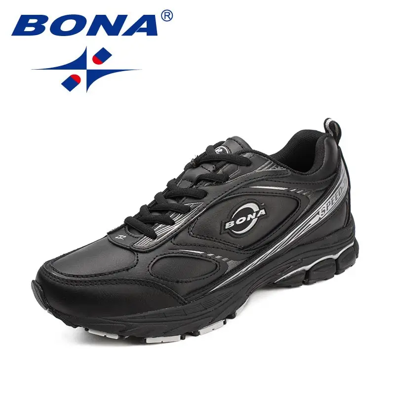 BONA/Новое поступление; классические стильные мужские кроссовки на шнуровке; Мужская Спортивная обувь; Уличная обувь для бега; кожаные кроссовки; - Цвет: BLACK SLIVER