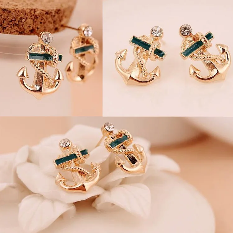 

Trendy Charming Jewelery Accessories 1 Pair Chic Crystal Rhinestone Inlaid Sailor Anchor Shaped Woman Ear Stud