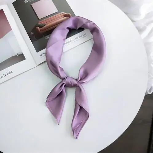 

2018 New 53cm Fashion Style Imitation Silk Scarf Women Monochromatic Solid Color NeckerChief Bandana Small Square Scarf Office