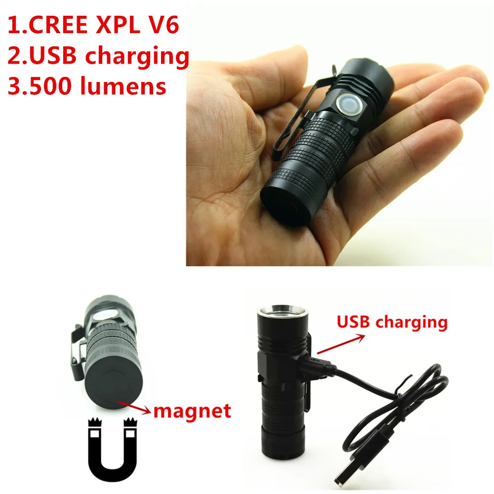 2018 USB Перезаряжаемый 500 люмен 16340 фонарик CREE XPL V6 Мини светодиодный