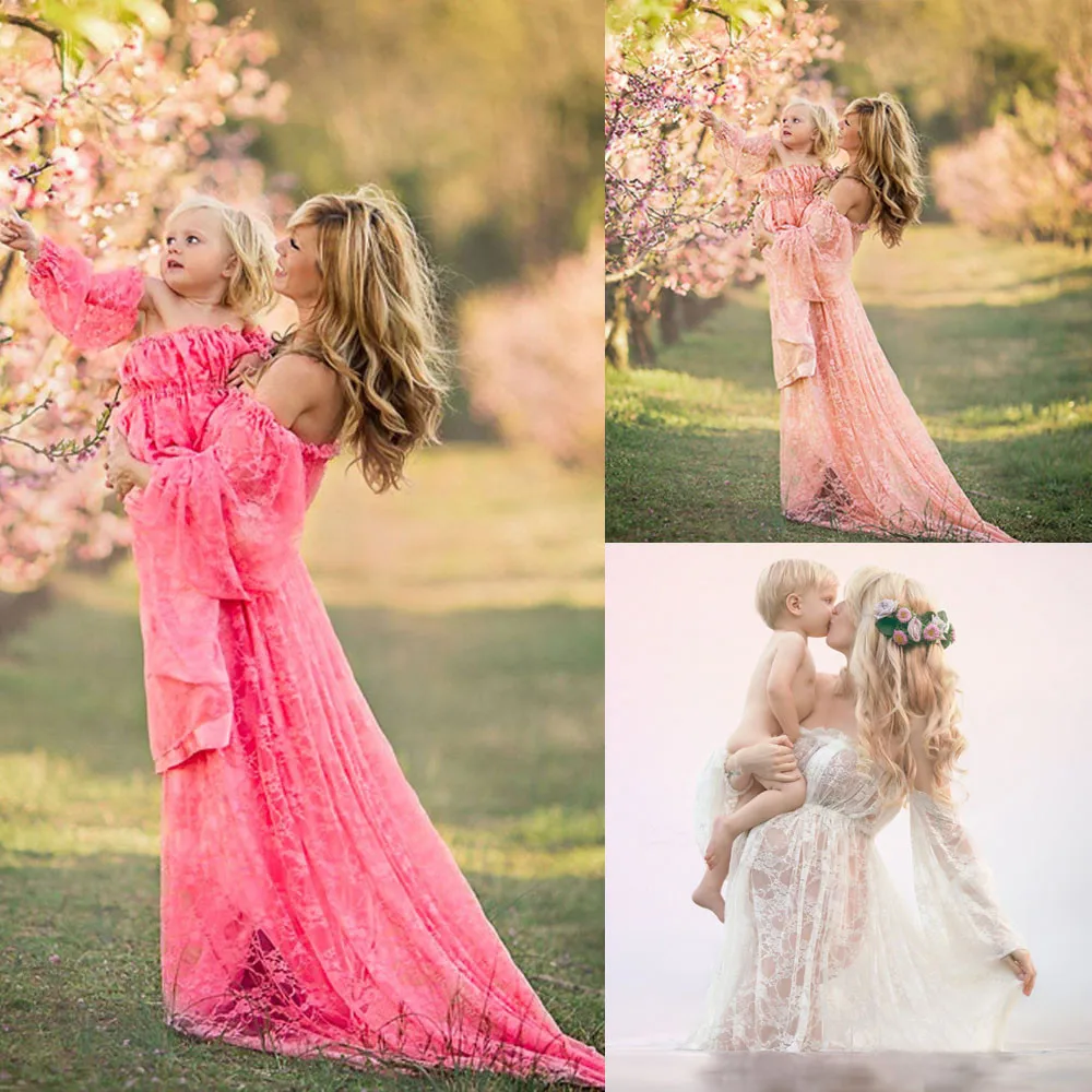 

MUQGEW elegant dress for women Pregnants Sexy Photography Props Off Shoulders Lace Nursing Long Dress femme enceinte#y2