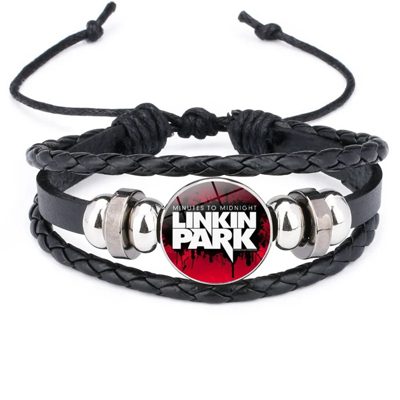 Стимпанк стиль кожаные украшения со стеклом кабошон Linkin Park узор Шарм Натуральная кожа браслет для мужчин и женщин