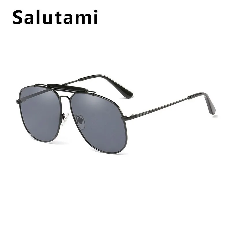Солнцезащитные очки с двойным мостом для женщин, большие размеры, сплав, люксовый бренд, солнцезащитные очки для мужчин, черный цвет - Цвет линз: black gray