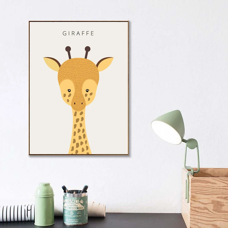 

Lovely Animal Canvas Art Print Poster, Minimalist Wall Painting for Living Room Children Room Decor, Nordic Cartoon Giraffe