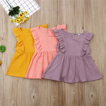 

Children Dresses Infant Baby Girls Summer Dress Kid Girl Solid Color Ruffle Princess Party Dress Cotton Casual Clothes