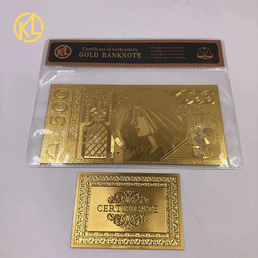 Unised 1994 Edition Poland Currency designed 24 K gold Banknote 500 PLN для высококачественного античного золота Gifts подарки - Цвет: Прозрачный