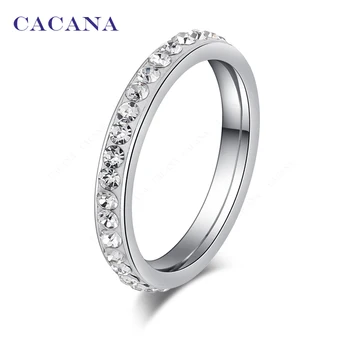 

CACANA Stainless Steel Rings For Women Small CZ Surround Fashion Jewelry Wholesale