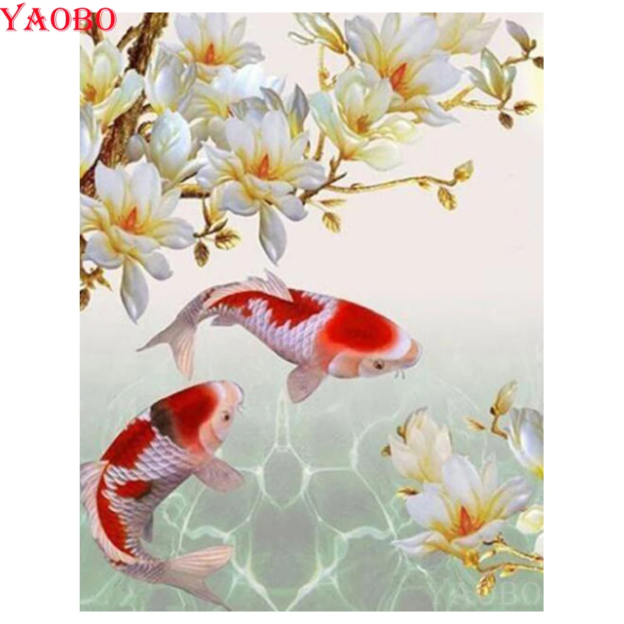 

Full Square Round Drill Diamond Mosaic Cross Stitch Koi fish Picture Rhinestone Painting Diamond Embroidery Magnolia 5D Handmade