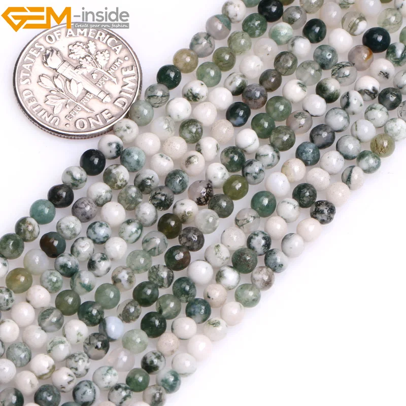 

Gem-inside 4-8mm 15'' Natural Round Green Moss Tree Agate Beads For Jewelry Making Trinket Bracelets For Women DIY Beads