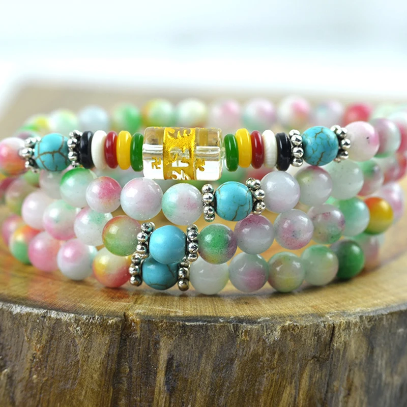 

Natural Colorful Stone Bracelets for Women 108 Beads 6mm Round Crystal Multilayer Fashion Jewelry Accessories