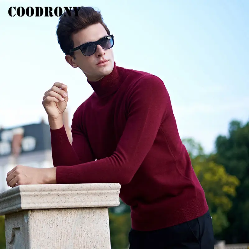 COODRONY, Рождественский свитер для мужчин, зимний, толстый, теплый, водолазка, пуловер для мужчин, Одноцветный, шерсть, Pull Homme, мягкие кашемировые свитера 8201